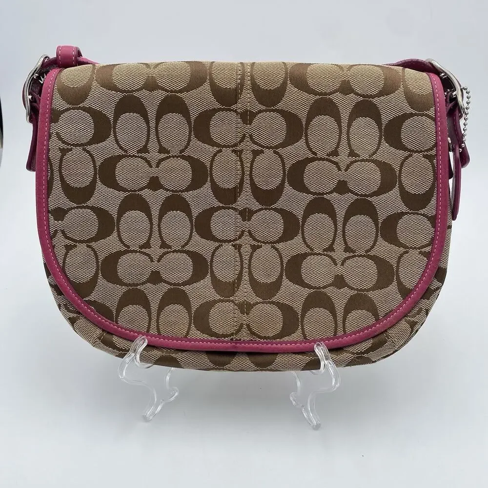 Coach Y2K Signature Flap Crossbody Bag Fuchsia Pink Trim & Interior Saddle 6842